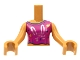 Part No: FTGpb316c01  Name: Torso Mini Doll Girl Magenta Top with Dark Blue Trim, Metallic Pink Bunny Face, Gold and Dark Blue Hearts Pattern, Dark Nougat Arms with Hands