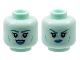 Part No: 3626cpb2961  Name: Minifigure, Head Dual Sided Alien Female Dark Turquoise Eyebrows, Silver Freckles, Dark Azure Lips, Cheek Lines, Smile / Scowl Pattern - Hollow Stud