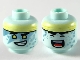 Part No: 3626pb2550  Name: Minifigure, Head Dual Sided Alien with Bright Light Yellow Headband, Black Eyebrows, Yellow Eyes, Metallic Light Blue Face Paint Triangles, Lopsided Open Mouth Smile with Teeth / Closed Eyes and Singing Pattern