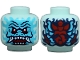 Part No: 3626pb3885  Name: Minifigure, Head Alien Dragon with Medium Azure Face, Red Eyes, Dark Blue Eyebrows and Nostrils, Open Mouth with Fangs and Sharp Teeth, Scales and Swirls on Back Pattern