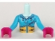 Lot ID: 375061433  Part No: FTGpb140c01  Name: Torso Mini Doll Girl Dark Azure Ski Hoodie with Zippers and Yellow Panel Pattern, Dark Azure Arms with Magenta Hands