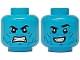 Part No: 28621pb0212  Name: Minifigure, Head Dual Sided Black Eyebrows, Blue and Dark Blue Cheek Lines and Wrinkles, Grimace / Open Mouth Smile Pattern - Vented Stud