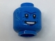 Part No: 3626pb1807  Name: Minifigure, Head Alien with Black Eyes, Medium Azure Scars and Stubble, Dark Blue Forehead Crease and Dimples, Open Mouth Smile with White and Silver Teeth Pattern