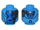 Part No: 3626pb3109  Name: Minifigure, Head Alien Female with Blue Face, Dark Blue Lips, Mechanical Left Eye, Copper Plates, and Silver Stripes on Back Pattern