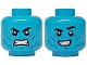 Part No: 3626pb3529  Name: Minifigure, Head Dual Sided Black Eyebrows, Blue and Dark Blue Cheek Lines and Wrinkles, Grimace / Open Mouth Smile Pattern