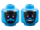 Part No: 3626pb3546  Name: Minifigure, Head Dual Sided Alien Dark Bluish Gray Eyebrows, Dark Purple Eyes, Black Mask, Frown / Angry Bared Teeth Pattern