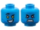 Part No: 3626pb3662  Name: Minifigure, Head Dual Sided Black Eyebrows, Blue Fur, White Teeth, Smile with Bright Light Orange Eyes / Scowl with Red Eyes Pattern