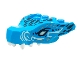 Part No: 72362pb02  Name: Dragon Head (Ninjago) Jaw with 2 Bar Handles on Back with Light Aqua Eyes, White Teeth, and Black and Metallic Light Blue Scales Pattern