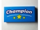 Part No: 87079pb1166 Name: Tile 2 x 4 with White 'Champion' with Dark Purple Outline, Curved Line, Yellow Stars Pattern (Sticker) - Set 40385 Part No: 87079pb1166 Name: Tile 2 x 4 with White 'Champion' with Dark Purple Outline, Curved Line, Yellow Stars Pattern (Sticker) - Set 40385
