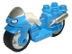 Part No: dupmc3pb05  Name: Duplo Motorcycle with Rubber Wheels, White Handelebars, Windscreen and Headlights Pattern