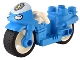 Part No: dupmc3pb10  Name: Duplo Motorcycle with Rubber Wheels, White Handlebars, Headlights, and Windscreen with Police Star Badge Logo Pattern