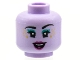 Part No: 3626cpb2787  Name: Minifigure, Head Female Black Eyebrows, Dark Turquoise Eye Shadow, Gold Star Freckles, Magenta Lips and Open Smile Pattern - Hollow Stud