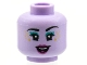 Part No: 3626pb2787  Name: Minifigure, Head Female Black Eyebrows, Eyelashes, Dark Turquoise Eye Shadow, Gold Sparkles, Magenta Lips, Open Mouth Smile with Top Teeth and Tongue Pattern