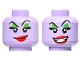 Part No: 3626pb3302  Name: Minifigure, Head Dual Sided Female Black Raised Eyebrows, Bright Green Eye Shadow, Red Lips, Lopsided Grin / Open Mouth Smirk Pattern