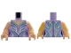 Part No: 973pb6353c01  Name: Torso Female Dress Top with Light Nougat Neck, Dark Purple, Metallic Light Blue and White Collar and Curved Lines Pattern / Light Nougat Arms / Light Nougat Hands