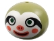 Part No: 109784pb01  Name: Minifigure, Head, Modified Sloth with Molded White Face and Printed Dark Green Eyes, Black Eye Markings, Dark Red Mouth, Coral Lips, Cheeks and Nose Pattern