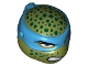 Part No: 16640pb03  Name: Minifigure, Head, Modified Ninja Turtle Type 2 with Dark Azure Mask, Dark Green Spots and Teeth Pattern (Leonardo)