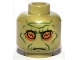 Part No: 3626pb0669  Name: Minifigure, Head Alien SW Neimoidian with Gold Eyes, Dark Orange Eye Shadow, Dark Green Cheek Lines, Jowl Lines, Chin Dimple and Wrinkles, Pronounced Brow, Neutral Pattern