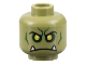 Part No: 3626pb3180  Name: Minifigure, Head Alien Orc with Yellow Eyes, Black Eyebrows, Dark Green Contours and Eye Shadow, and Frown with White Lower Fangs Pattern