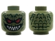 Part No: 3626pb3969  Name: Minifigure, Head Alien Crocodile, Red and Dark Red Eyes with Black Borders, Dark Green Cheek Lines and Scales, Wide Open Mouth Grin with Pointed White Teeth Pattern