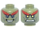 Part No: 3626pb4114  Name: Minifigure, Head Dual Sided Alien with Red Bushy Eyebrows, Dark Bluish Gray Eye Shadow, Cheek Lines and Chin, Open Mouth Smile / Yellow Eyes and Angry Bared Teeth Pattern