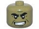 Part No: 79435pb06  Name: Minifigure, Head, Modified Giant Black Bushy Eyebrows, Dark Green Cheek Lines, Chin Dimple, and Furrowed Brow, Open Mouth Smile with Teeth Pattern - Vented Stud