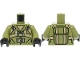 Part No: 973pb4497c01  Name: Torso Jacket over Tan Sweater, Harness and Belt with Buckle, Parachute Pack on Back Pattern / Olive Green Arms / Black Hands