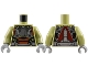 Part No: 973pb5910c01  Name: Torso Armor, Dark Silver Breastplate and Belt, Silver Trim, Reddish Brown Midriff Panels Pattern / Olive Green Arms / Flat Silver Hands