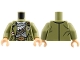 Part No: 973pb6394c01  Name: Torso Jacket, White Collar, Light Bluish Gray Shirt, Bandolier, Dark Tan Buckle Pattern / Olive Green Arms / Medium Tan Hands