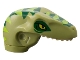 Part No: 98065pb02  Name: Dinosaur Head Raptor with Pin Hole, Tan Teeth and Dark Green and Lime Stripes Pattern