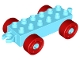 Part No: 11248c02  Name: Duplo Car Base 2 x 6 with Red Wheels with Fake Bolts and Open Hitch End