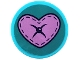 Part No: 14769pb0686  Name: Tile, Round 2 x 2 with Bottom Stud Holder with Cushion with Medium Lavender Heart, Dark Blue Button and Stitching on Dark Turquoise Background Pattern (Sticker) - Set 41683