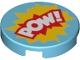 Part No: 14769pb172  Name: Tile, Round 2 x 2 with Bottom Stud Holder with 'POW!' in Yellow and Red Starburst Explosion Pattern