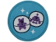Part No: 14769pb798  Name: Tile, Round 2 x 2 with Bottom Stud Holder with White Surprise Prize Balls, Medium Lavender Teddy, Alien and Question Marks Pattern (Sticker) - Set 42674