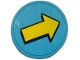 Part No: 14769pb800  Name: Tile, Round 2 x 2 with Bottom Stud Holder with Yellow Arrow with Dark Blue Outline Pattern (Sticker) - Set 42674