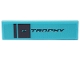 Lego part: Tile 1 x 4 with Two Black Stripes and 'e TROPHY' on Medium Azure Background Pattern (Sticker) - Set 76898