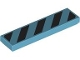 Lego part: Tile 1 x 4 with 5 Black Danger Stripes (No Black Corners) Pattern