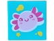Part No: 3068pb2788  Name: Tile 2 x 2 with Medium Bright Pink Axolotl with Magenta Gills, Eyes and Mouth, Dark Pink Cheeks on White Background, Yellow Star and Spots Pattern