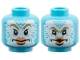 Part No: 3626pb3928  Name: Minifigure, Head Dual Sided Alien, White Face with Scales, Dark Tan Eyebrows, Nougat Large Lips, Neutral / Angry Pucker Pattern