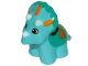 Part No: 37063c01pb01  Name: Duplo Dinosaur Triceratops Baby with Fixed Dark Turquoise Top and Printed White Horns, Yellow Eyes and Bright Light Orange Spots Pattern