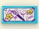 Part No: 87079pb0841  Name: Tile 2 x 4 with Dark Purple Paint Brush, Bright Light Yellow Flowers, Medium Lavender Script 'Emma' Pattern (Sticker) - Set 41332