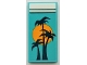Part No: 87079pb1012  Name: Tile 2 x 4 with Blanket with Black Palm Trees and Bright Light Orange Sun, White Bedsheet Pattern (Sticker) - Set 41395