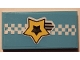 Part No: 87079pb1032  Name: Tile 2 x 4 with Yellow and Black Shooting Star and White Checkered Stripe Pattern (Sticker) - Set 41352