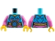 Part No: 973pb6517c01  Name: Torso Female, Gold Hems and Medallion, Dark Pink Sash, Metallic Blue Feather, Hourglass Pattern / Dark Pink Arms / Yellow Hands