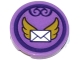 Part No: 14769pb0122  Name: Tile, Round 2 x 2 with Bottom Stud Holder with Envelope with Gold Wings in Dark Purple Circle Pattern (Sticker) - Set 41176