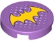Part No: 14769pb0192 Name: Tile, Round 2 x 2 with Bottom Stud Holder with Yellow Bat Symbol and Small White Dots Pattern Part No: 14769pb0192 Name: Tile, Round 2 x 2 with Bottom Stud Holder with Yellow Bat Symbol and Small White Dots Pattern