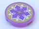 Part No: 14769pb049solid  Name: Tile, Round 2 x 2 with Bottom Stud Holder with Gold Cushion, White Leaves and Medium Lavender Flower Pattern (Sticker) - Set 41075