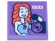Part No: 3068pb2603  Name: Tile 2 x 2 with Woman Singing with Coral Hair, Medium Blue Top, Dark Blue Record and Microphone, White Sign with Stars Pattern (Sticker) - Set 42647