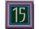 Part No: 3068pb2756  Name: Tile 2 x 2 with White '15' on Green Background, Dark Azure and Bright Pink Border Pattern (Sticker) - Set 41702