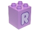 Part No: 31110pb160  Name: Duplo, Brick 2 x 2 x 2 with Lavender Capital Letter R with Dark Purple Outline Pattern